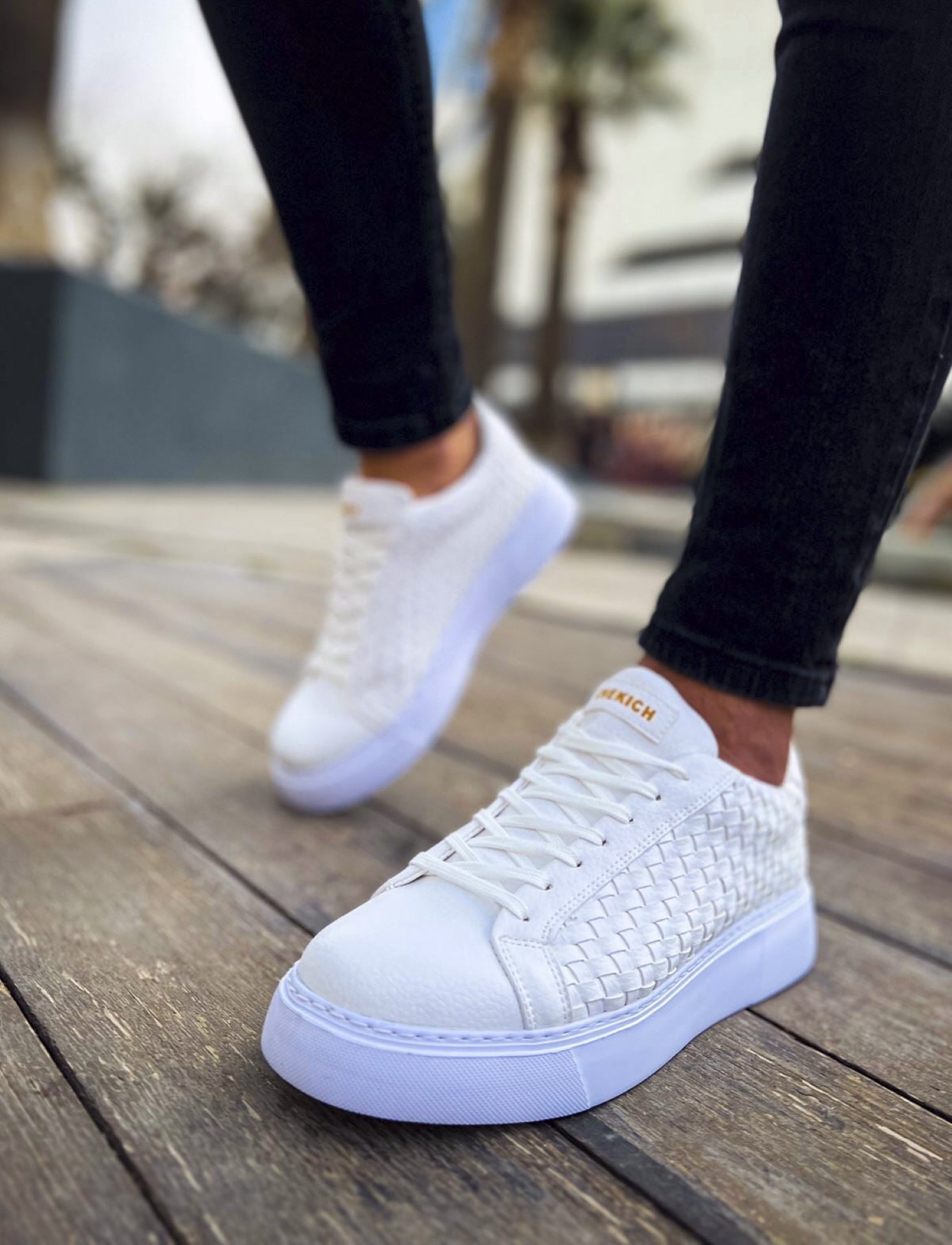 Ανδρικά λευκά sneakers δερματίνη πλεκτό σχέδιο CH203W φωτογραφία